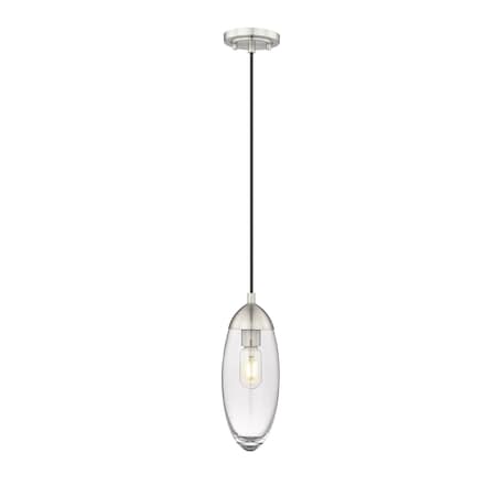 Z-Lite Arden Pendant, 1-Light, 4.5 In.W x 12 In.H, Brushed Nickel/Clear 651P-BN